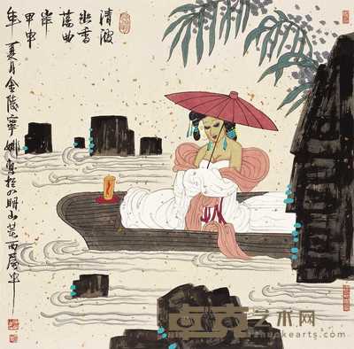 胡宁娜 甲申(2004年)作 清波幽香 镜心 65×66cm